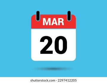 20 March Calendar Date Flat Icon Day 20 Vector Illustration