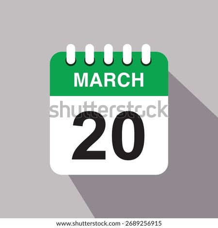 20 march calendar date icon. vector illustration with shadow design