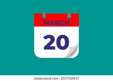 20 March calendar icon text page monthly web design on red, and blue background vector, icon, or illustration with the month of March 20