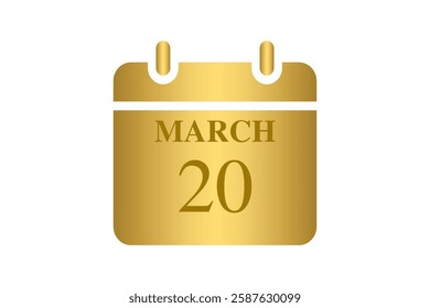 20 March calendar icon text page monthly web design on Golden and white background vector, icon, or illustration with the month of March 20