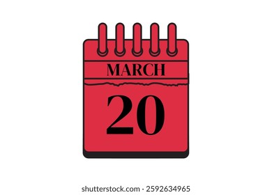 20 March calendar icon text page monthly web design on red, black and white background vector, icon, or illustration with the month of March 20