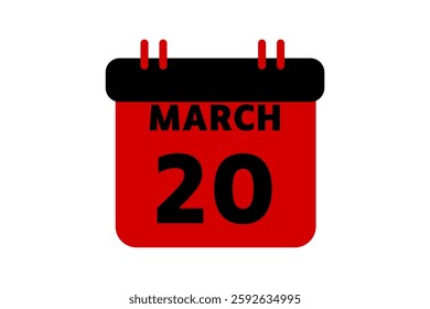 20 March calendar icon text page monthly web design on red, black and white background vector, icon, or illustration with the month of March 20