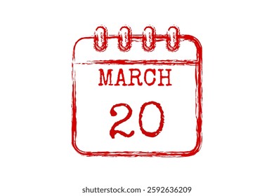 20 March calendar icon text page monthly web design on red and white background vector, icon, or illustration with the month of March 20