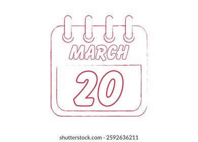 20 March calendar icon text page monthly web design on red and white background vector, icon, or illustration with the month of March 20