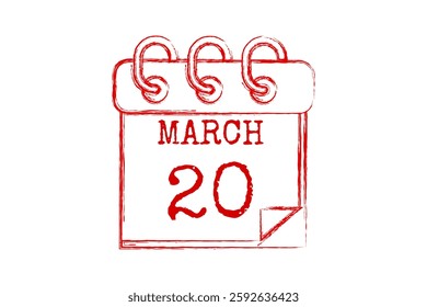 20 March calendar icon text page monthly web design on red and white background vector, icon, or illustration with the month of March 20