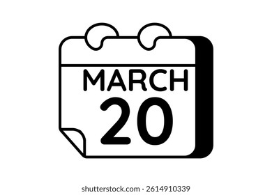 20 March calendar icon text page monthly web design on black and white background vector, icon, or illustration with the month of March 20
