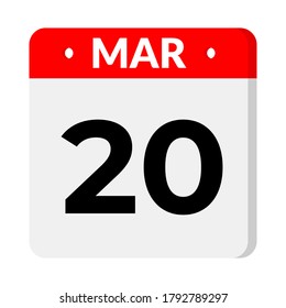 20 March calendar icon, vector illustration