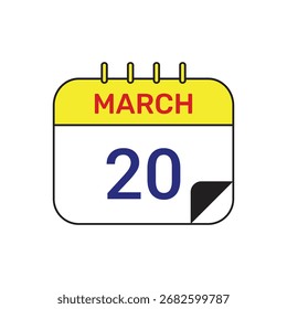 20 march calendar icon vector month illustration design