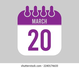 20 March calendar vector. Icon for March days in purple calendar