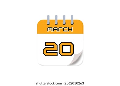 20 March month single day vector, illustration, calendar with yellow, black and white color background calendar March 20