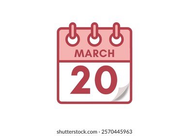 20 March month single day vector, illustration, calendar with maroon, rose and white color background calendar March 20