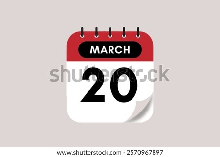 20 March month single day vector, illustration, calendar with rose red, black and off-white color background calendar March 20