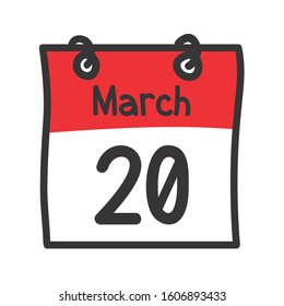 20 March. Vector flat daily calendar icon. Date and time, day, month. Holiday
