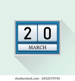 20 March Vector flat daily calendar icon Date and month