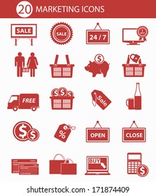 20 Market and shopping icons,Red version,vector