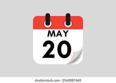 20 May calendar icon text page monthly web design on red, white, black and ash background vector, icon, or illustration with the month of May 20