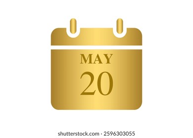 20 May calendar icon text page monthly web design on Golden and white background vector, icon, or illustration with the month of May 20