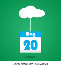 20 may calender icon with cloud paper art style