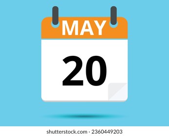 20 May. Flat icon calendar isolated on blue background. Vector illustration.