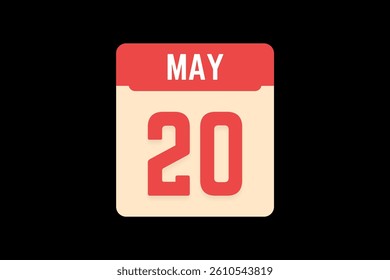20 May icon text page monthly web design on coral, white, tangerine and black background vector, icon, or illustration with the month of May 20