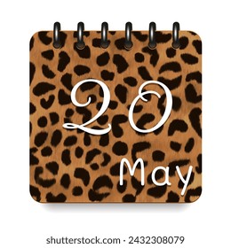 20 May. Leopard print calendar daily icon. White letters. Date day week Sunday, Monday, Tuesday, Wednesday, Thursday, Friday, Saturday.