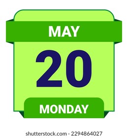 20 de mayo, lunes. Plantilla de fecha. Diseño útil para la promoción de calendarios o eventos. Ilustración vectorial Archivo EPS 10. Aislado sobre fondo blanco. 