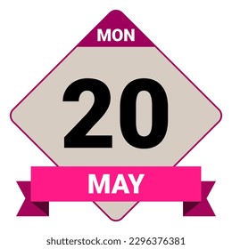 20 May, Monday. Date template. Useful design for calendar or event promotion. Vector illustration EPS 10 File. Isolated on white background. 