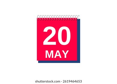 20 may month single day vector, illustration, calendar with red, blue and white color background calendar icon of may 20