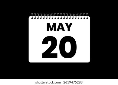 20 may month single day vector, illustration, calendar with black and white color background calendar icon of may 20