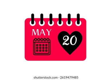 20 may month single day vector, illustration, calendar with red, black and white color background calendar icon of may 20