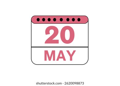 20 may month single day vector, illustration, calendar with peach, black and white color background calendar icon of may 20