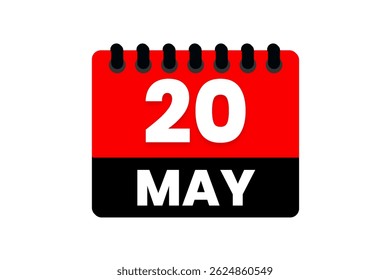 20 may month single day vector, illustration, calendar with red, black and white color background calendar icon of may 20