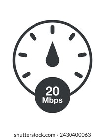 20 Mbps. Internet speed vector, download speed meter clock