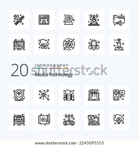 20 Media Technology Line icon Pack like movie system cloud media hardware