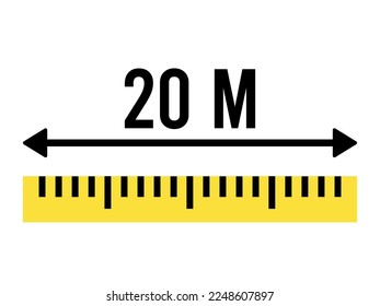 20 meters ruler icon. Vector measure scale, size and length isolated on white background