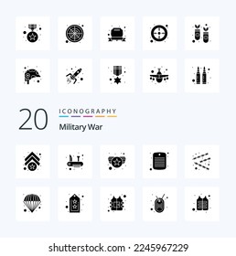 20 Military War Solid Glyph icon Pack like danger dog tag army soldier dog