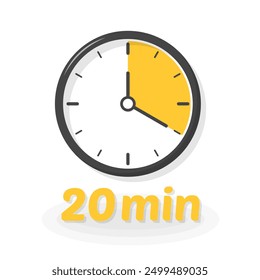 20 min icon. Clock icon. Flat style. Vector icon.