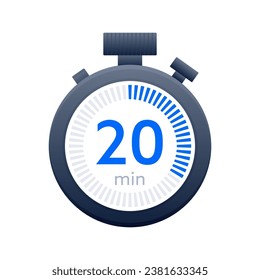 20 min timer and Stopwatch icons. Countdown symbol. Kitchen timer icon. Vector illustration