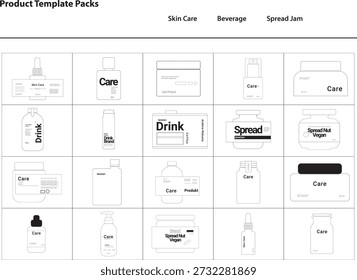 20 minimal outline packaging template product skin care, beverage drink, and spread jam