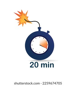 Bomba de reloj de 20 minutos. Interfaz para programas y aplicaciones, peligro y armas. Plantilla, disposición y burla. Oferta especial y comercialización limitadas. Dibujo vectorial plano de dibujos animados