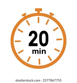 20 minute Timer, clock, icon vector stopwatch isolated icons. Countdown timer symbol.