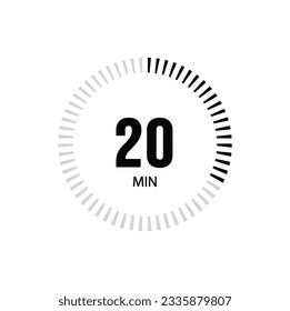 20 Minute timer clock. 20 min stopwatch icon countdown time digital stop chronometer.
