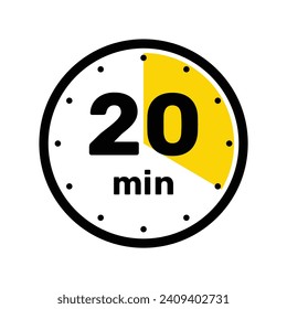 20 Minutes Analog Clock Icon white background design.