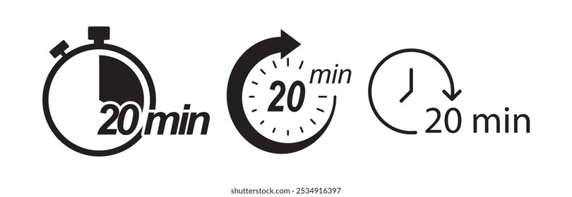 20 Minutes Black Icon Set vector Design Illustration