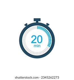 20 minutes countdown timer or digital counter timer clock vector icon. 20 min Stopwatch vector icon, digital timer.