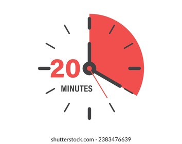 20 minutes on stopwatch icon in flat style. Clock face timer vector illustration on isolated background. Countdown sign business concept.