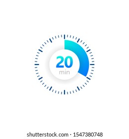 The 20 minutes, stopwatch vector icon, digital timer. clock and watch, timer, countdown symbol. Vector illustration