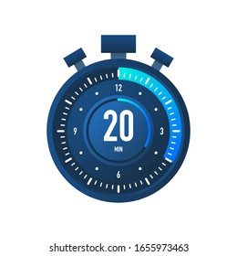 The 20 minutes, stopwatch vector icon. Stopwatch icon in flat style on a white background. Vector stock illustration.