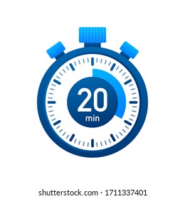 The 20 minutes, stopwatch vector icon. Stopwatch icon in flat style, timer on on color background. Vector illustration