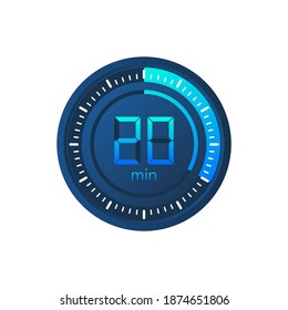 The 20 minutes, stopwatch vector icon. Stopwatch icon in flat style on a white background. Vector stock illustration.